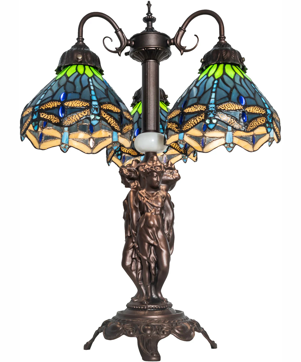 23" High Tiffany Hanginghead Dragonfly 3 Light Table Lamp - Image 6