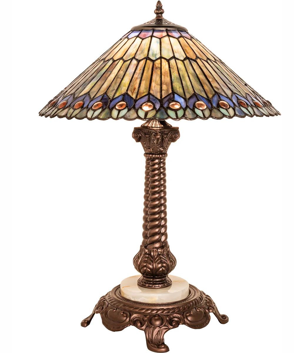 23" High Tiffany Jeweled Peacock Table Lamp - Image 2