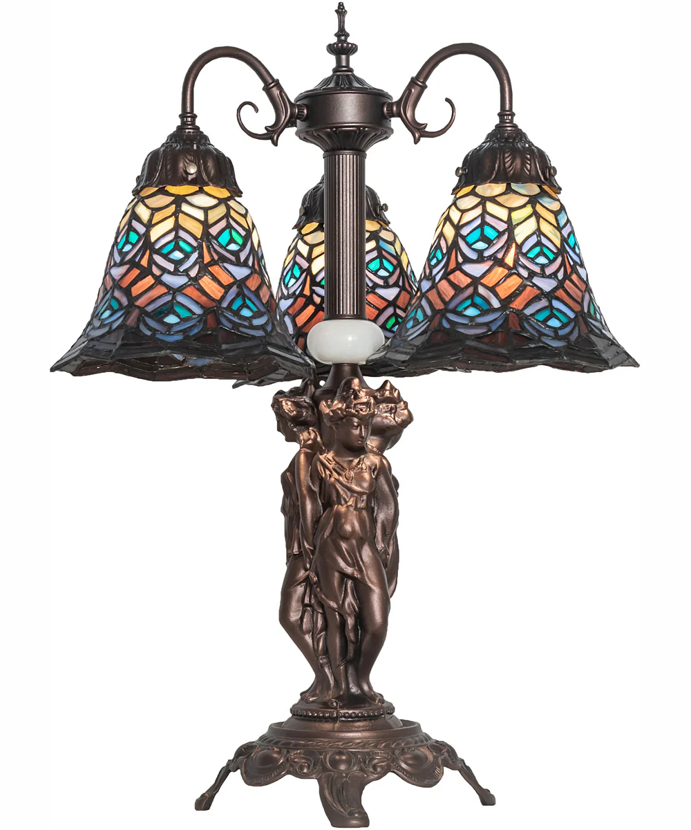 23" High Tiffany Peacock Feather 3 Light Table Lamp - Image 2