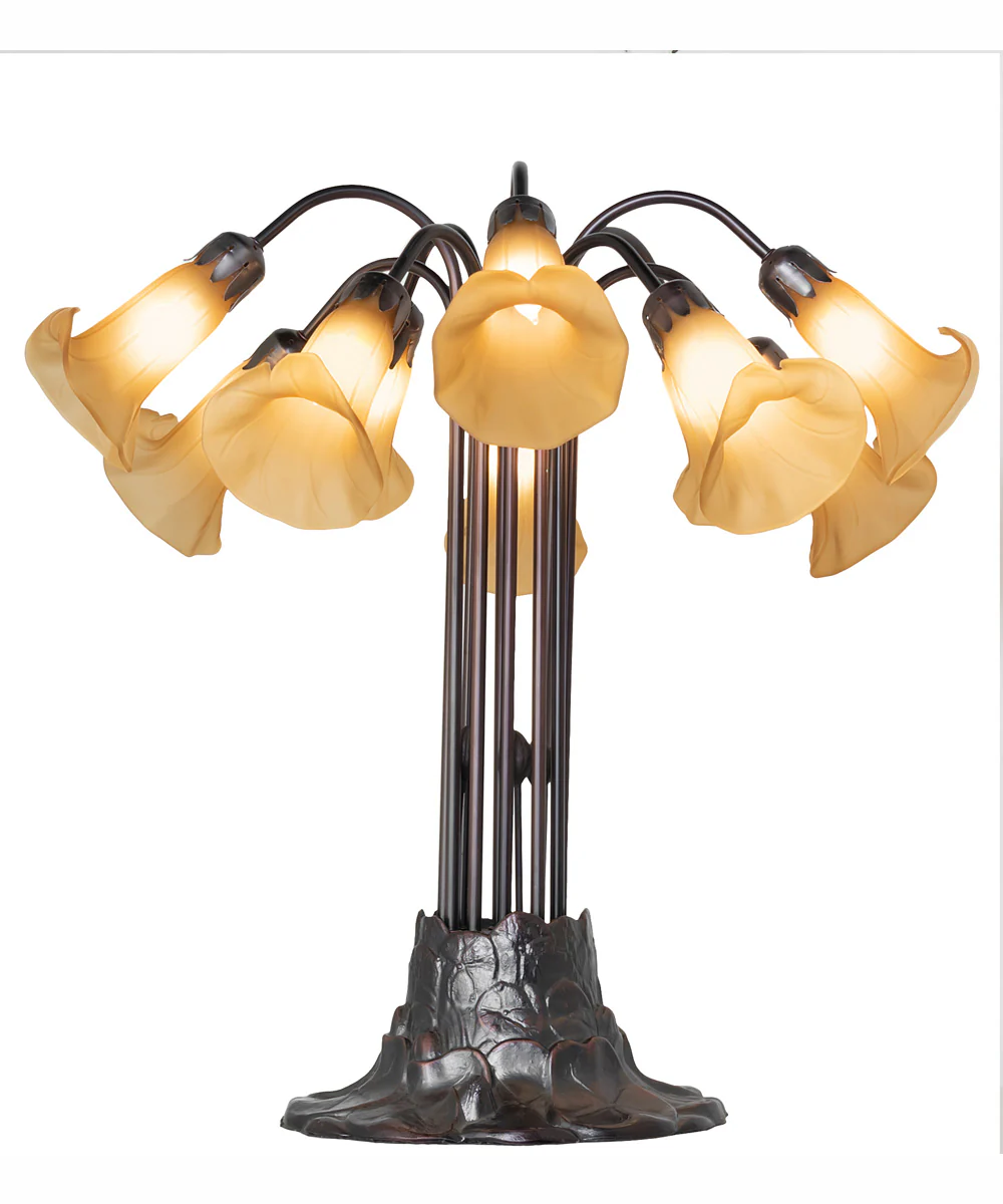 24" High Amber Tiffany Pond Lily 10 Light Table Lamp - Image 2