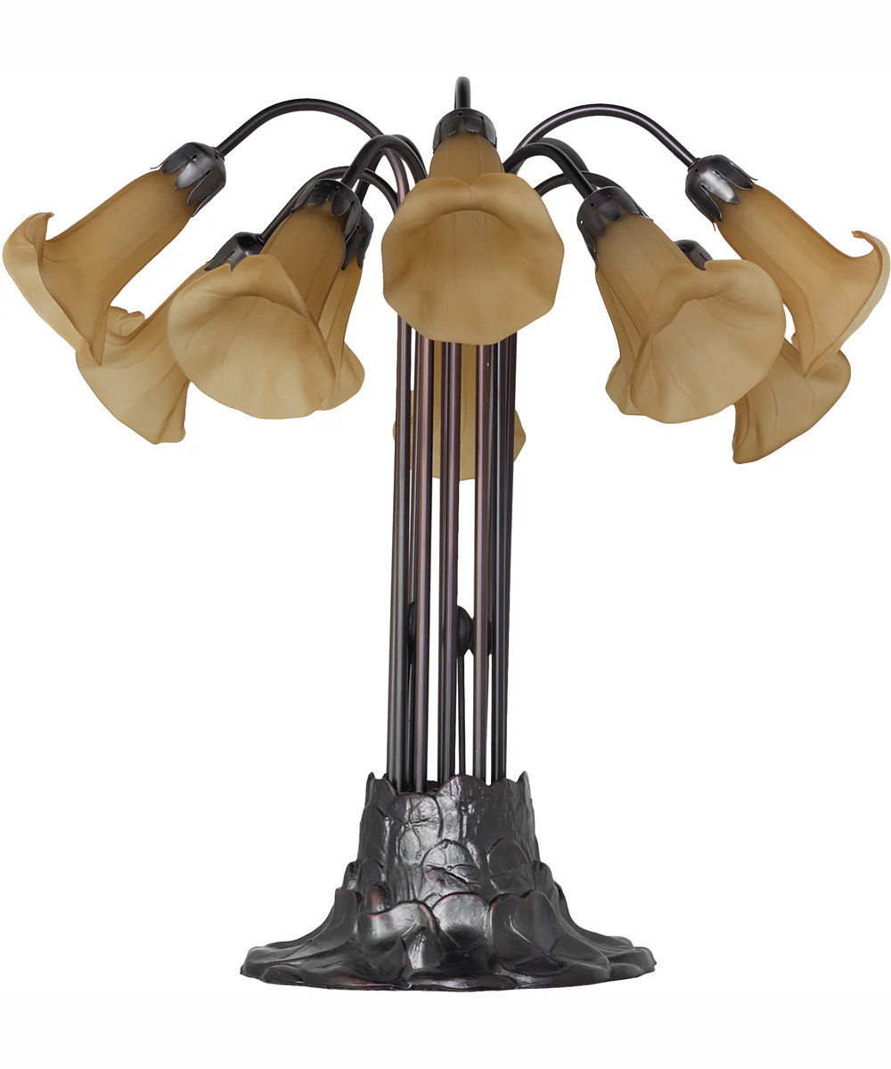 24" High Amber Tiffany Pond Lily 10 Light Table Lamp - Image 3