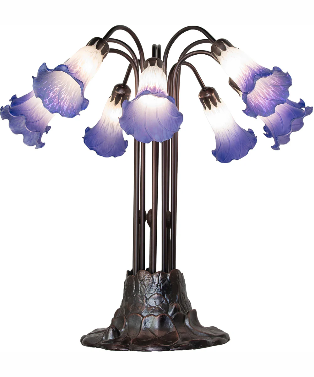24" High Blue/White Tiffany Pond Lily 10 Light Table Lamp - Image 2