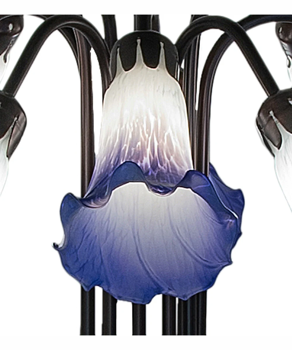 24" High Blue/White Tiffany Pond Lily 10 Light Table Lamp - Image 4