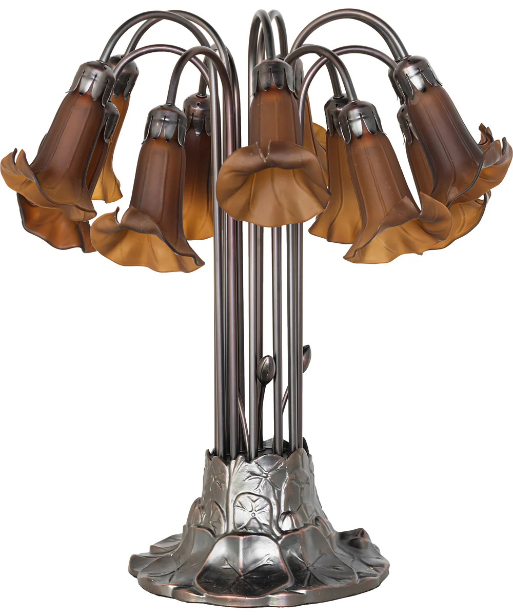 24" High Dark Amber Tiffany Pond Lily 12 Light Table Lamp - Image 2