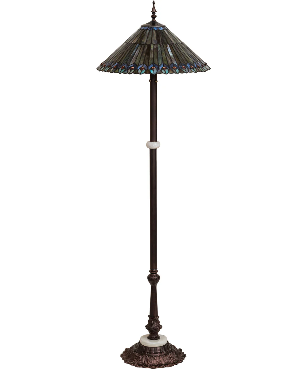 24" High Tiffany Jeweled Peacock Floor Lamp - Image 2