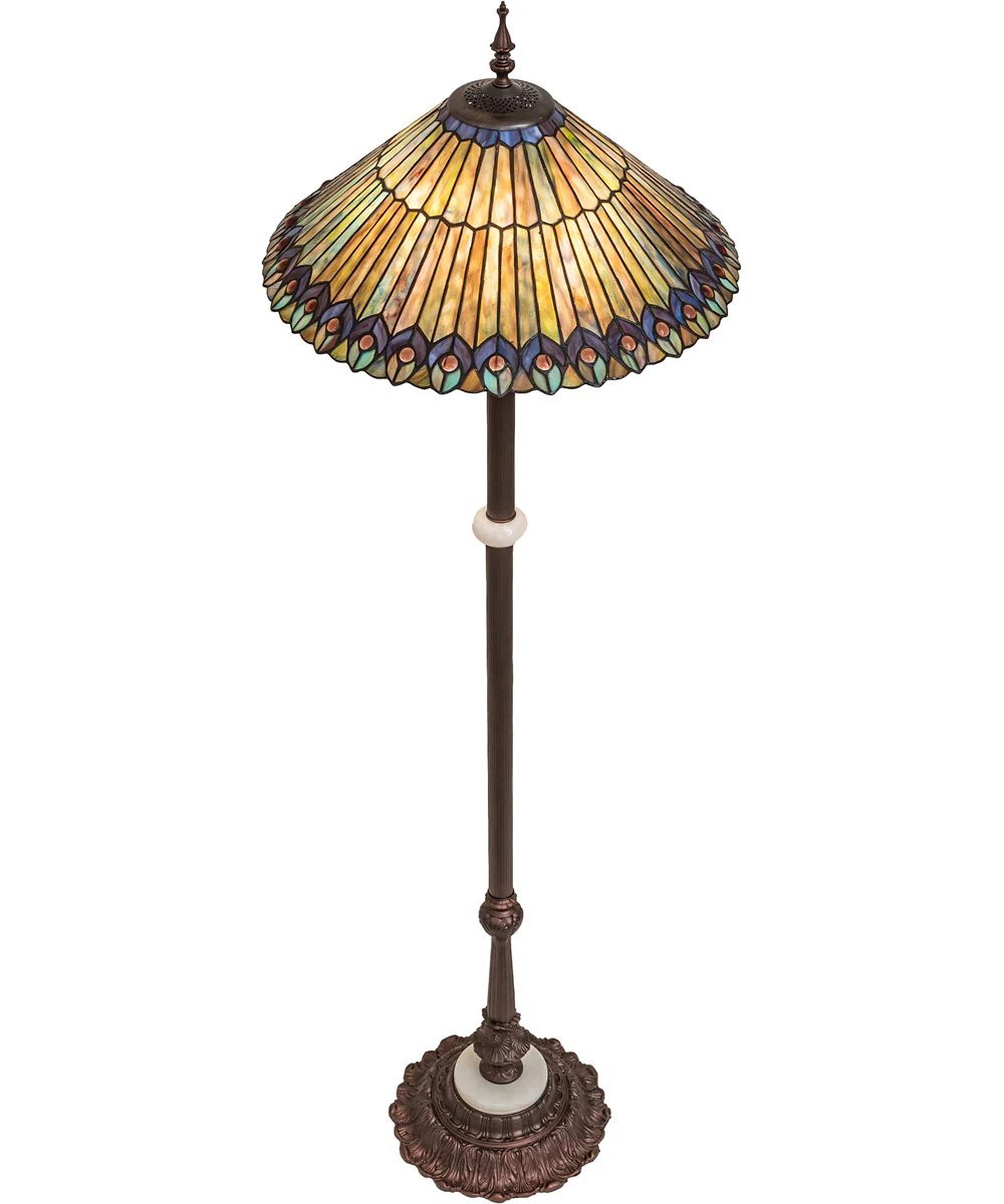 24" High Tiffany Jeweled Peacock Floor Lamp - Image 3