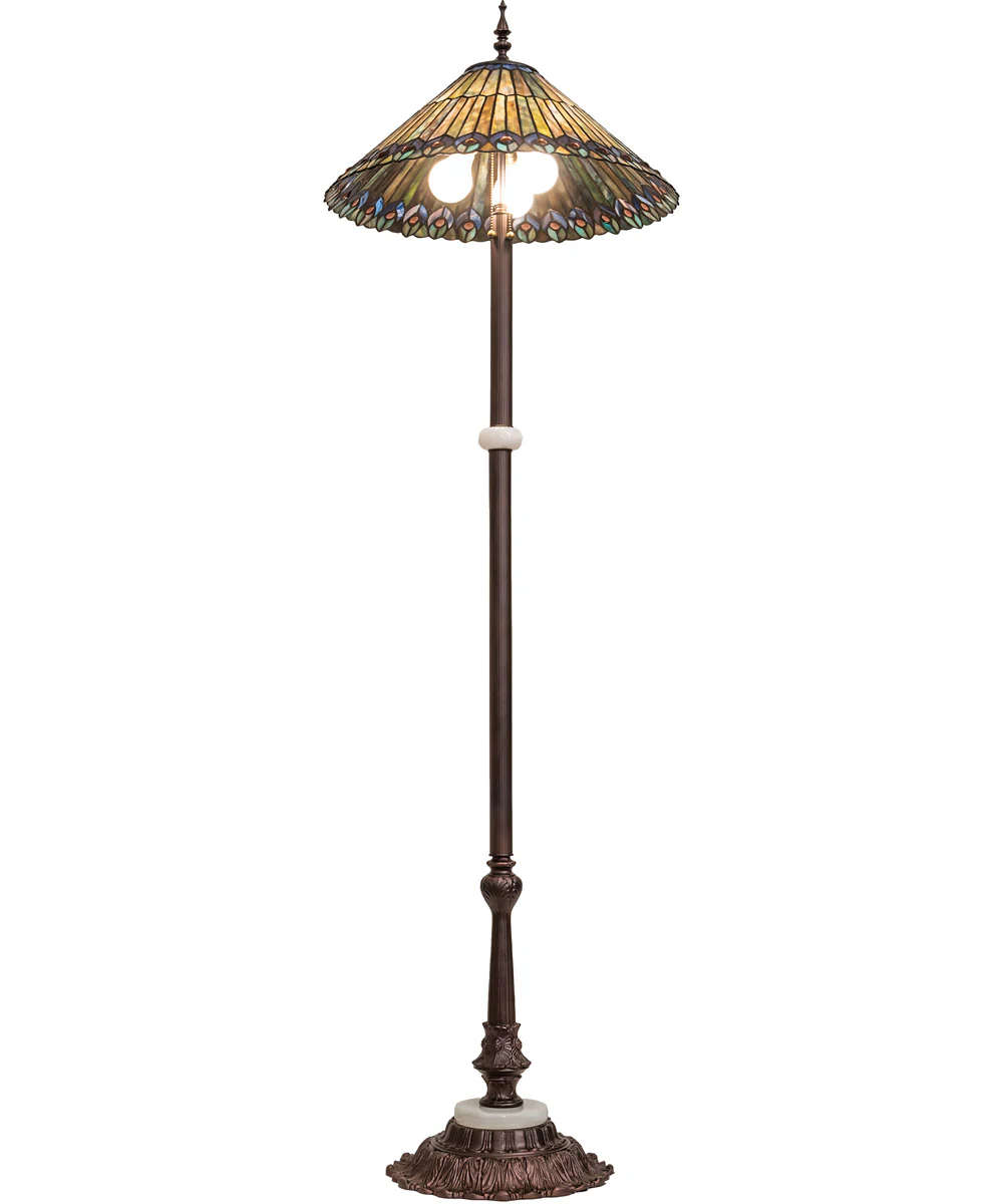 24" High Tiffany Jeweled Peacock Floor Lamp - Image 4