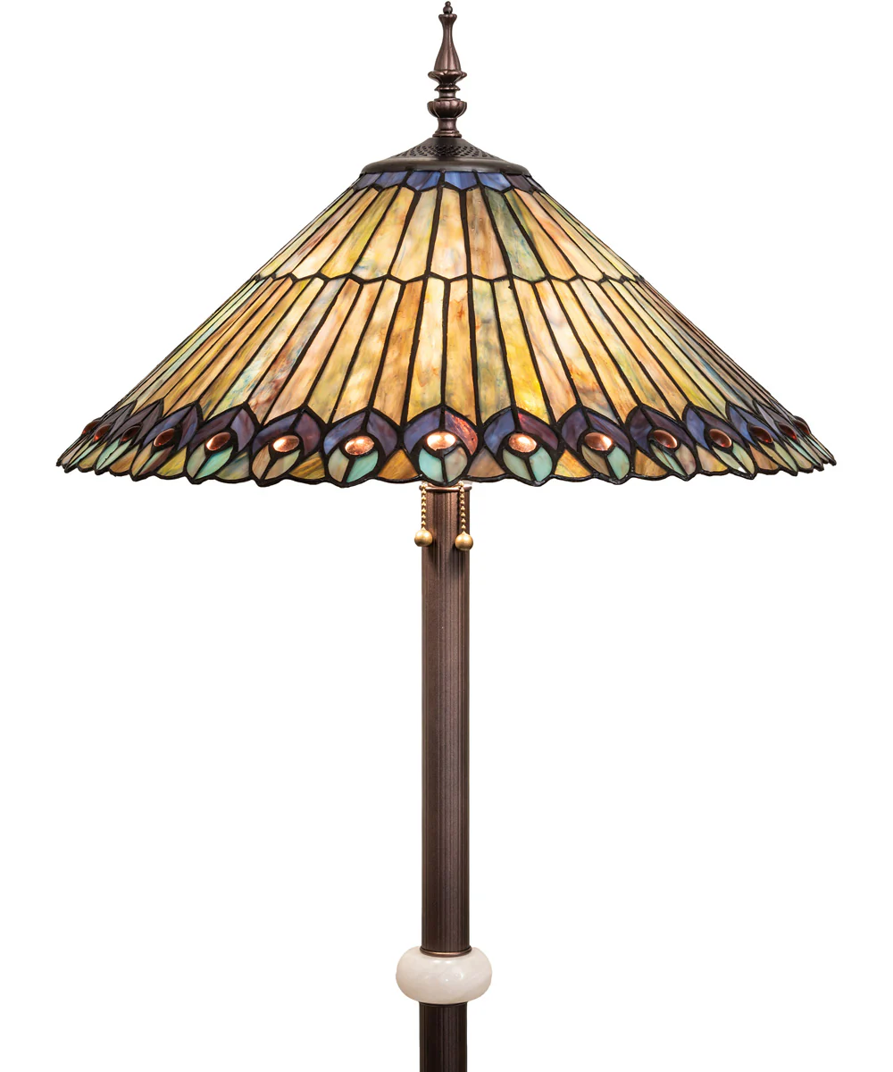 24" High Tiffany Jeweled Peacock Floor Lamp - Image 5