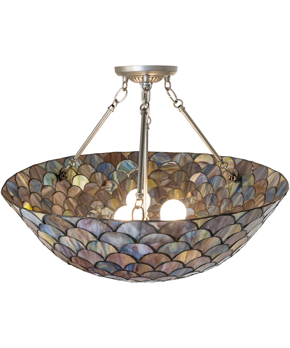 24" Wide Tiffany Fishscale Inverted Semi-Flushmount - Image 3