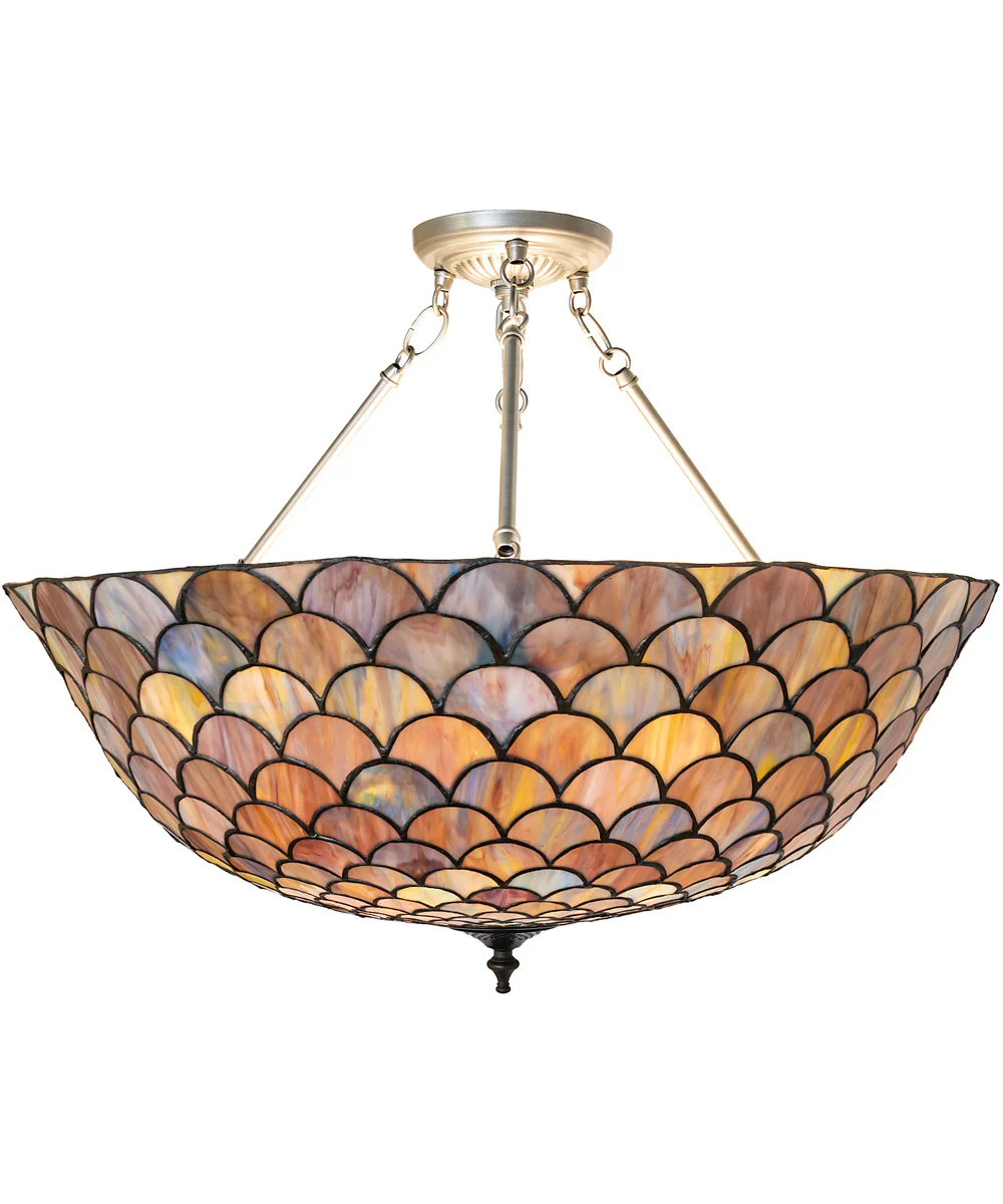 24" Wide Tiffany Fishscale Inverted Semi-Flushmount - Image 4