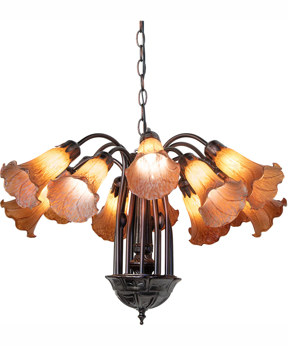 24" Wide Amber Tiffany Pond Lily 12 Light Chandelier - Image 2