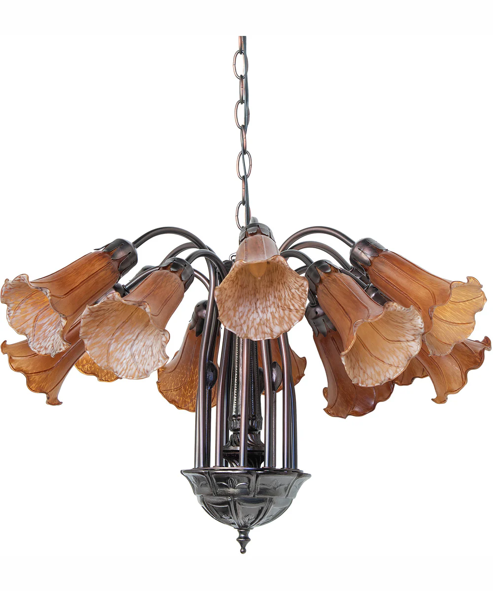 24" Wide Amber Tiffany Pond Lily 12 Light Chandelier - Image 3