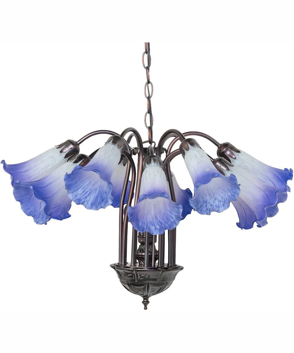 24" Wide Blue/White Tiffany Pond Lily 12 Light Chandelier - Image 3