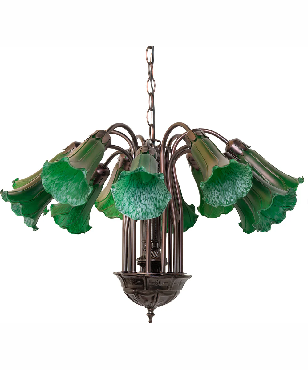 24" Wide Green Tiffany Pond Lily 12 Light Chandelier - Image 3
