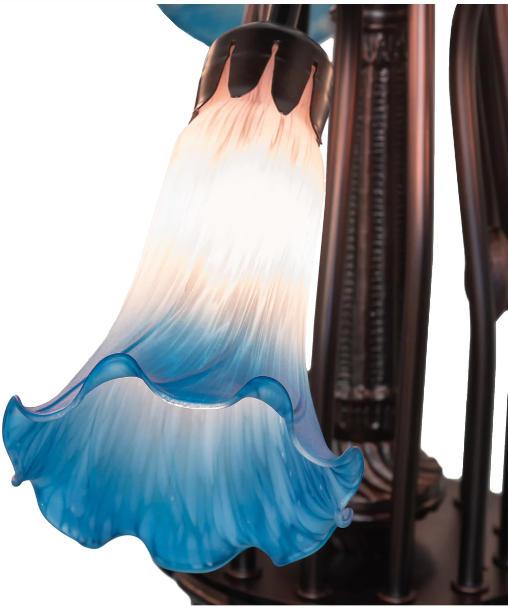 24" Wide Pink/Blue Tiffany Pond Lily 12 Light Chandelier - Image 4