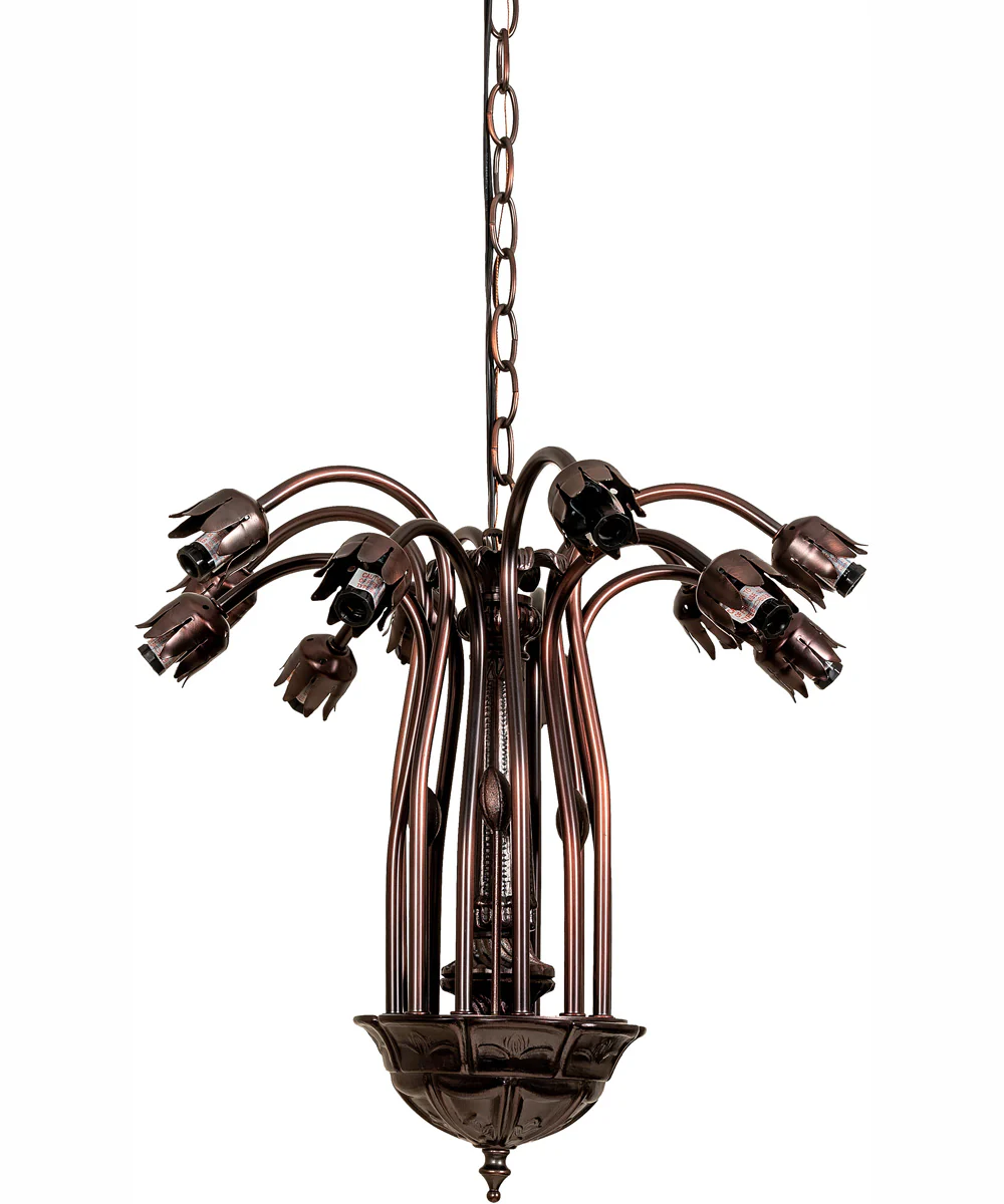 24" Wide Pink/Blue Tiffany Pond Lily 12 Light Chandelier - Image 5