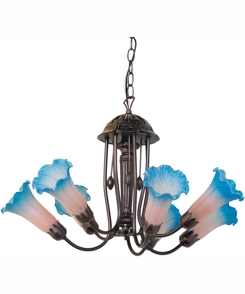 24" Wide Pink/Blue Tiffany Pond Lily 7 Light Chandelier - Image 3
