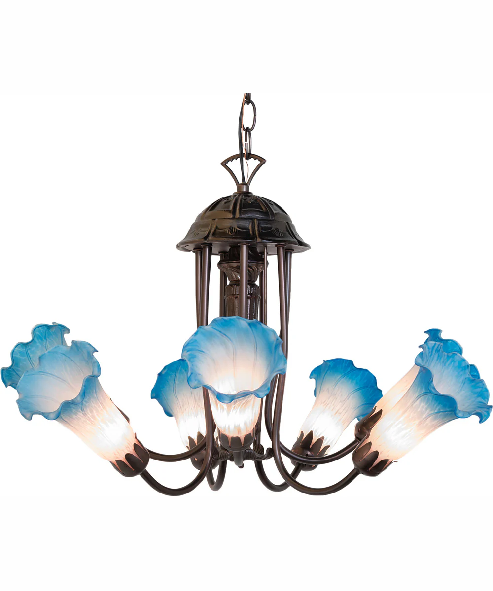 24" Wide Pink/Blue Tiffany Pond Lily 7 Light Chandelier - Image 5