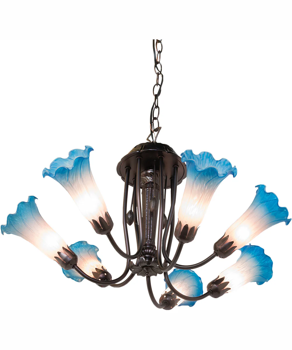 24" Wide Pink/Blue Tiffany Pond Lily 7 Light Chandelier - Image 6