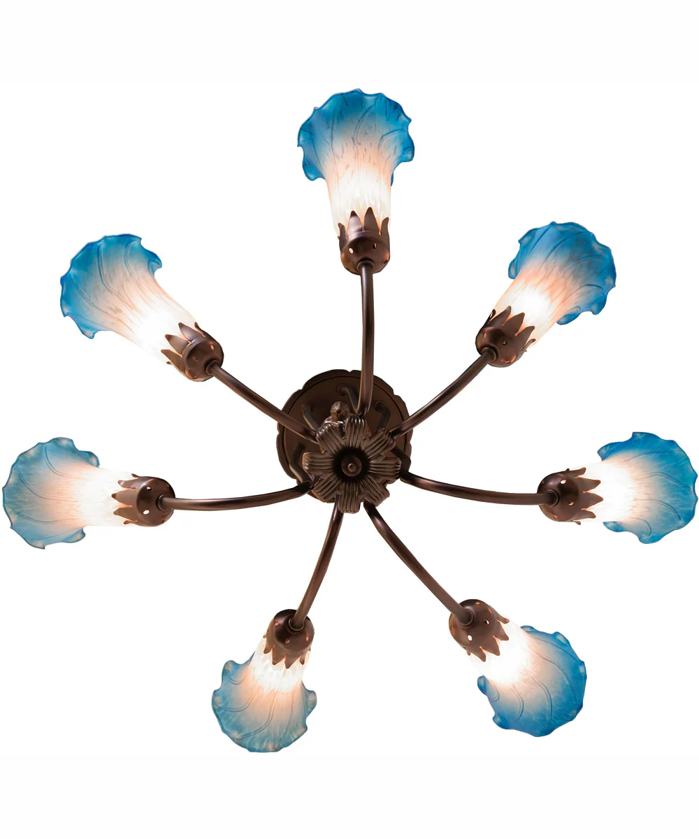 24" Wide Pink/Blue Tiffany Pond Lily 7 Light Chandelier - Image 7