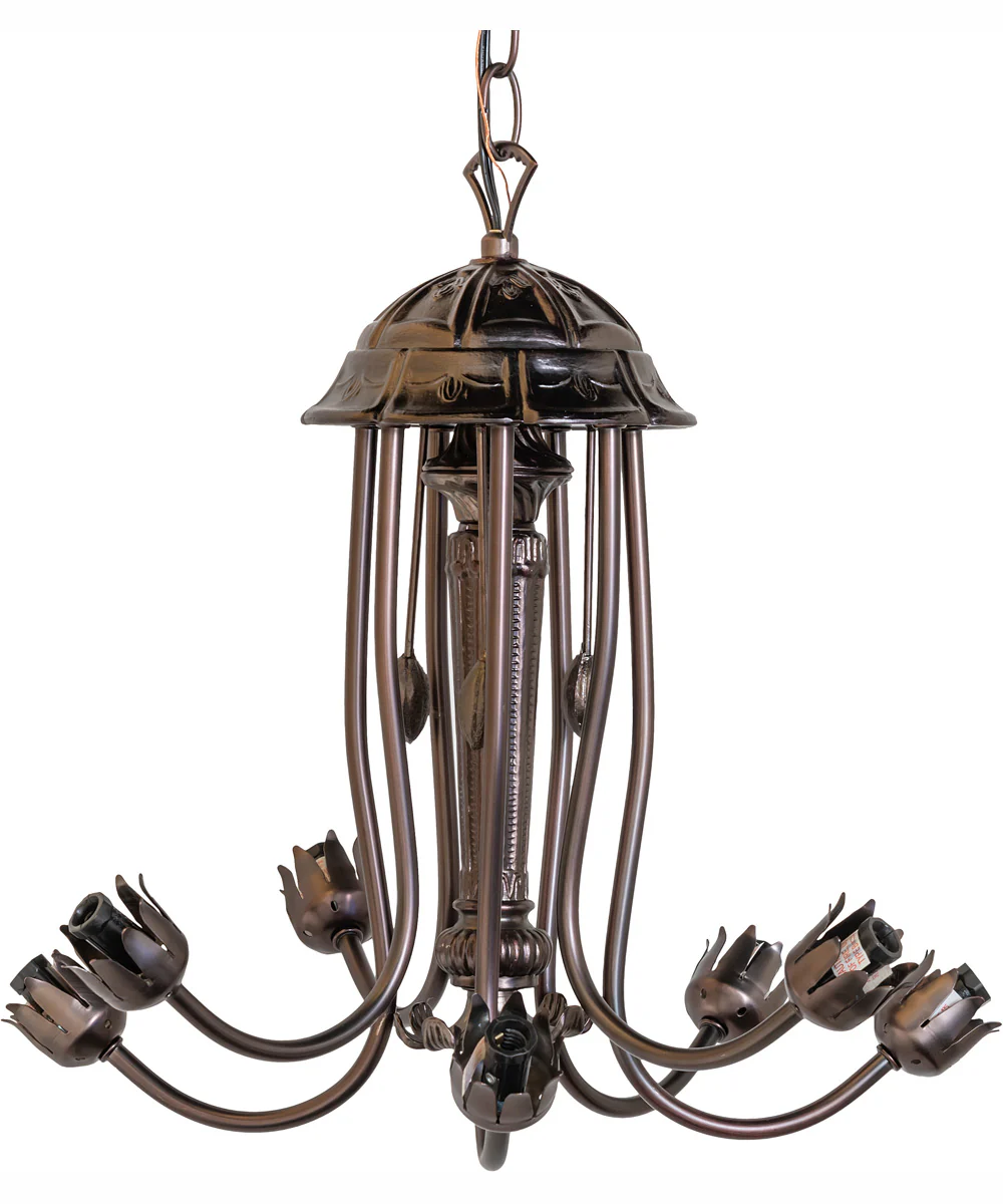 24" Wide Pink/White Tiffany Pond Lily 7 Light Chandelier - Image 6