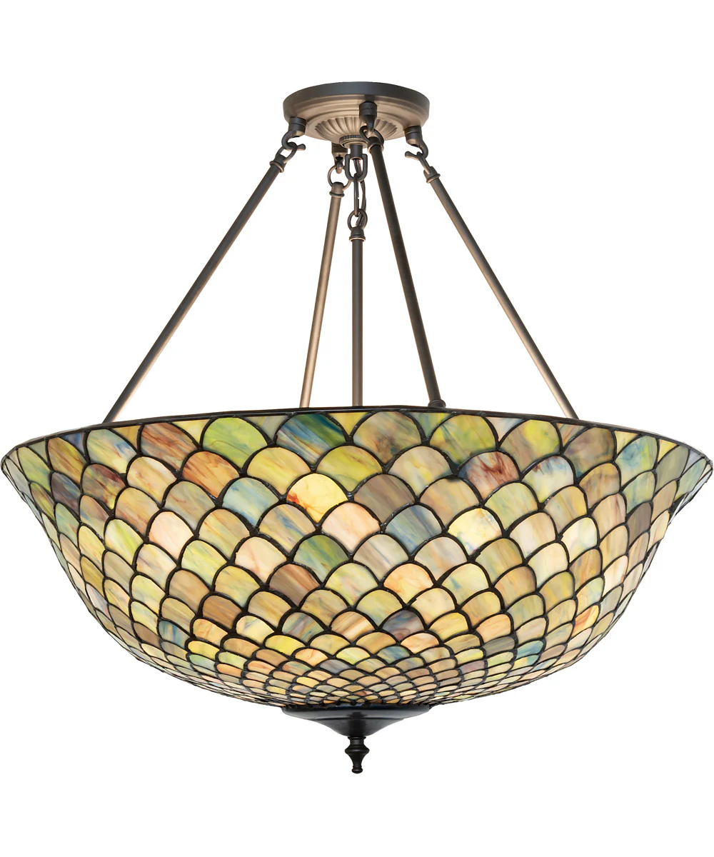 24" Wide Tiffany Fishscale Inverted Semi-Flushmount
