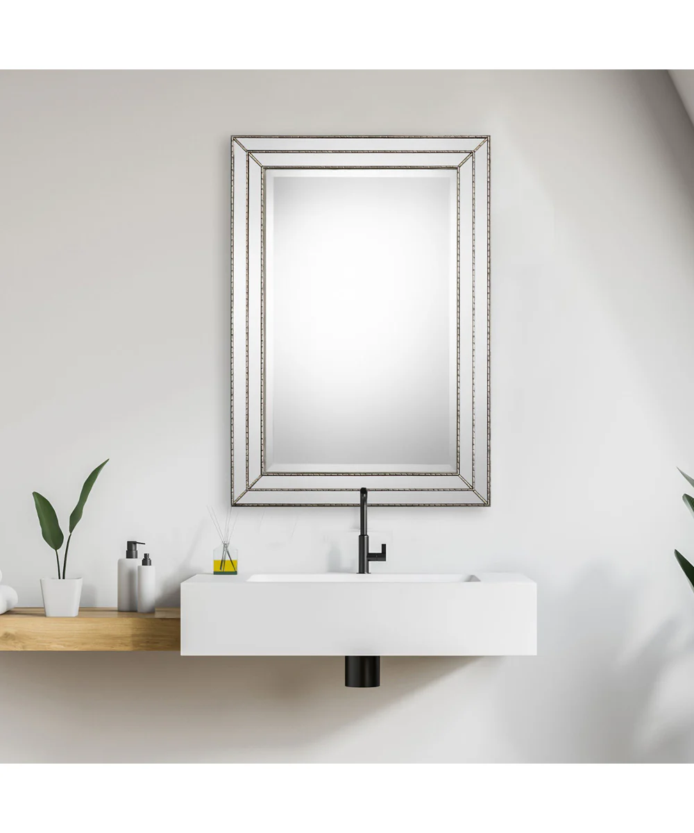 24x34" Wall Mirror Metallic Silver with Groove Texture - Image 2