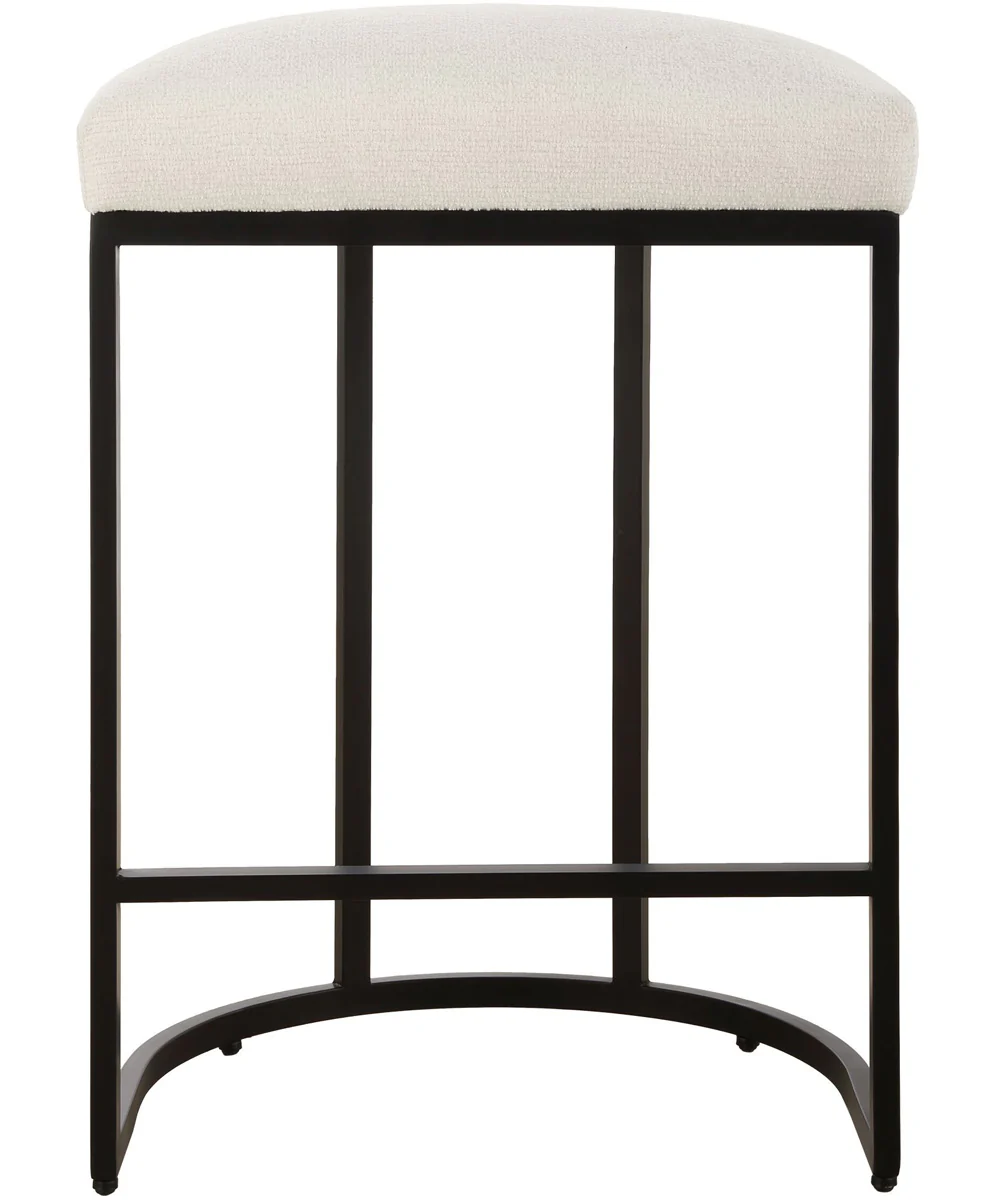 26" Counter Stool in Matte Black with Textured Cream Fabric - Image 4