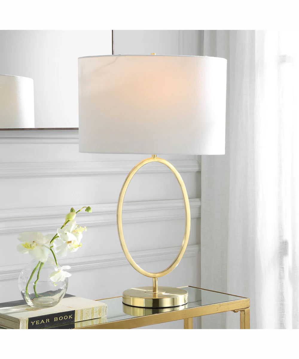 27"H 1-Light Table Lamp Metal in Golden Brass with an Oval Shade - Image 2