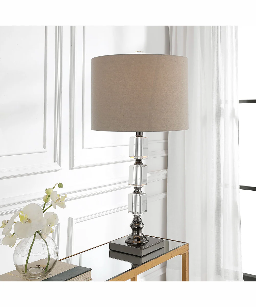 29"H 1-Light Table Lamp Metal and Crystal in Dark Antique Nickel and Crystal with a Round Shade - Image 2
