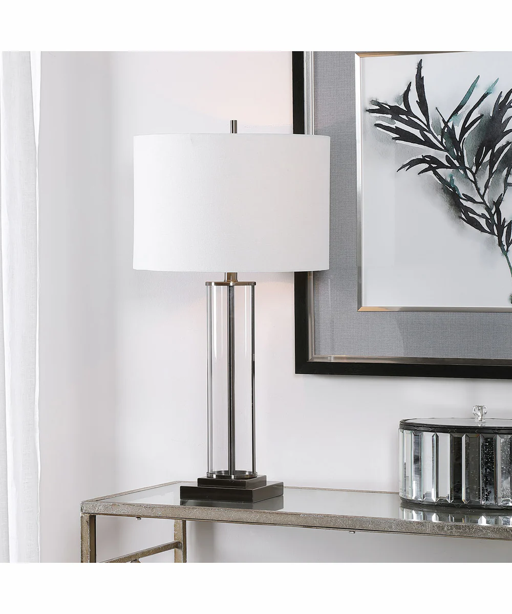 29"H 1-Light Table Lamp Metal and Glass in Dark Antique Nickel with a Drum Shade - Image 2