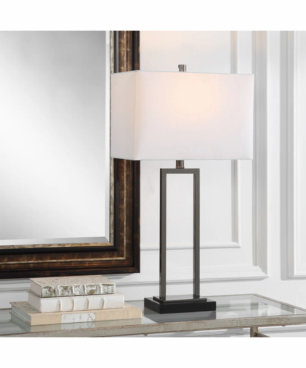 29"H 1-Light Table Lamp Metal in Black and Brushed Nickel with a Rectangular Shade - Image 2