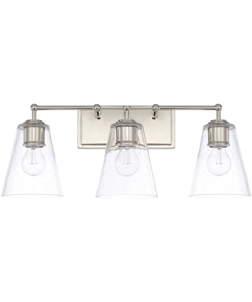 3-Light Vanity In Polished Nickel With Clear Seeded Glass