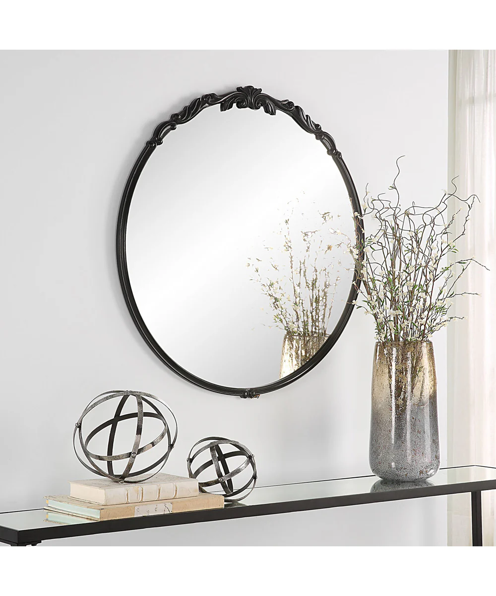 30x31" Wall Mirror Satin Black with Light Gray Glaze - Image 3
