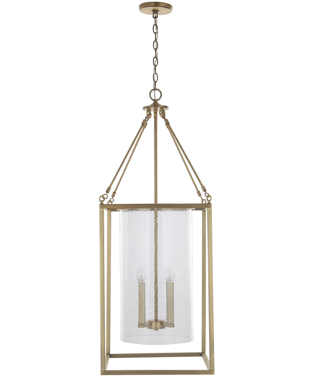 4-Light Foyer In Aged Brass With Clear Seeded Glass
