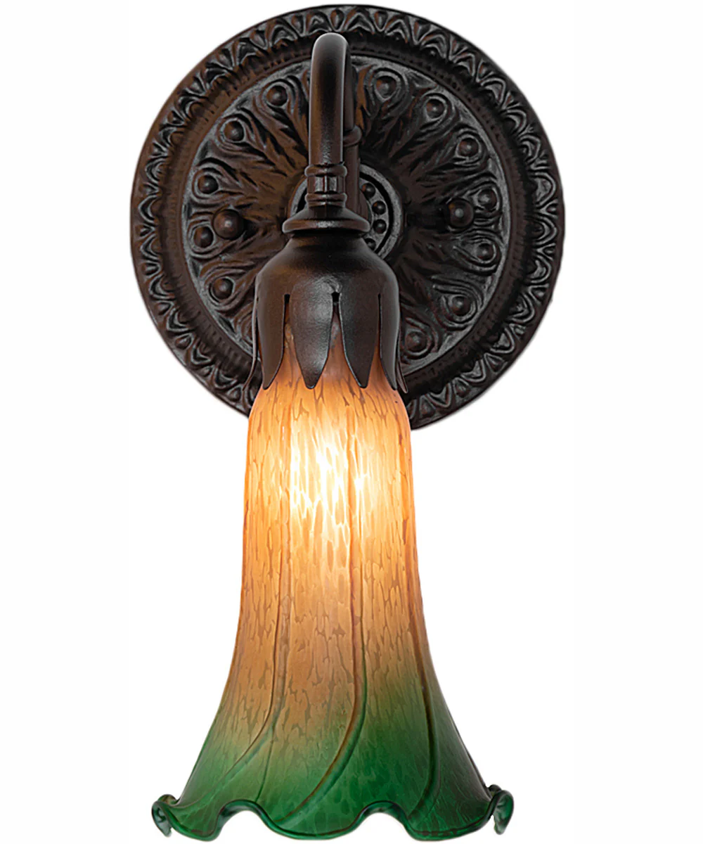 5.5" Wide Amber/Green Tiffany Pond Lily Wall Sconce - Image 5