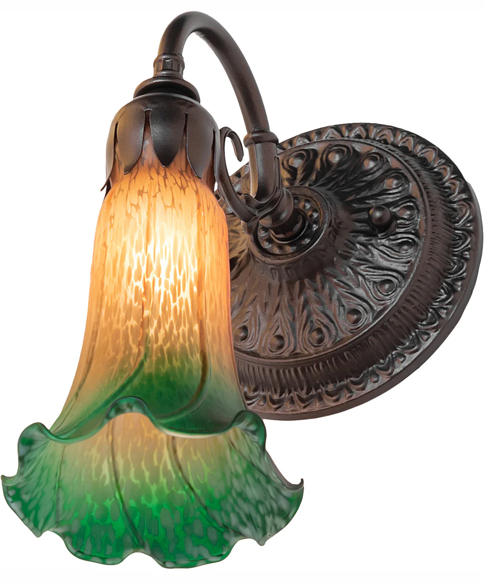 5.5" Wide Amber/Green Tiffany Pond Lily Wall Sconce - Image 6