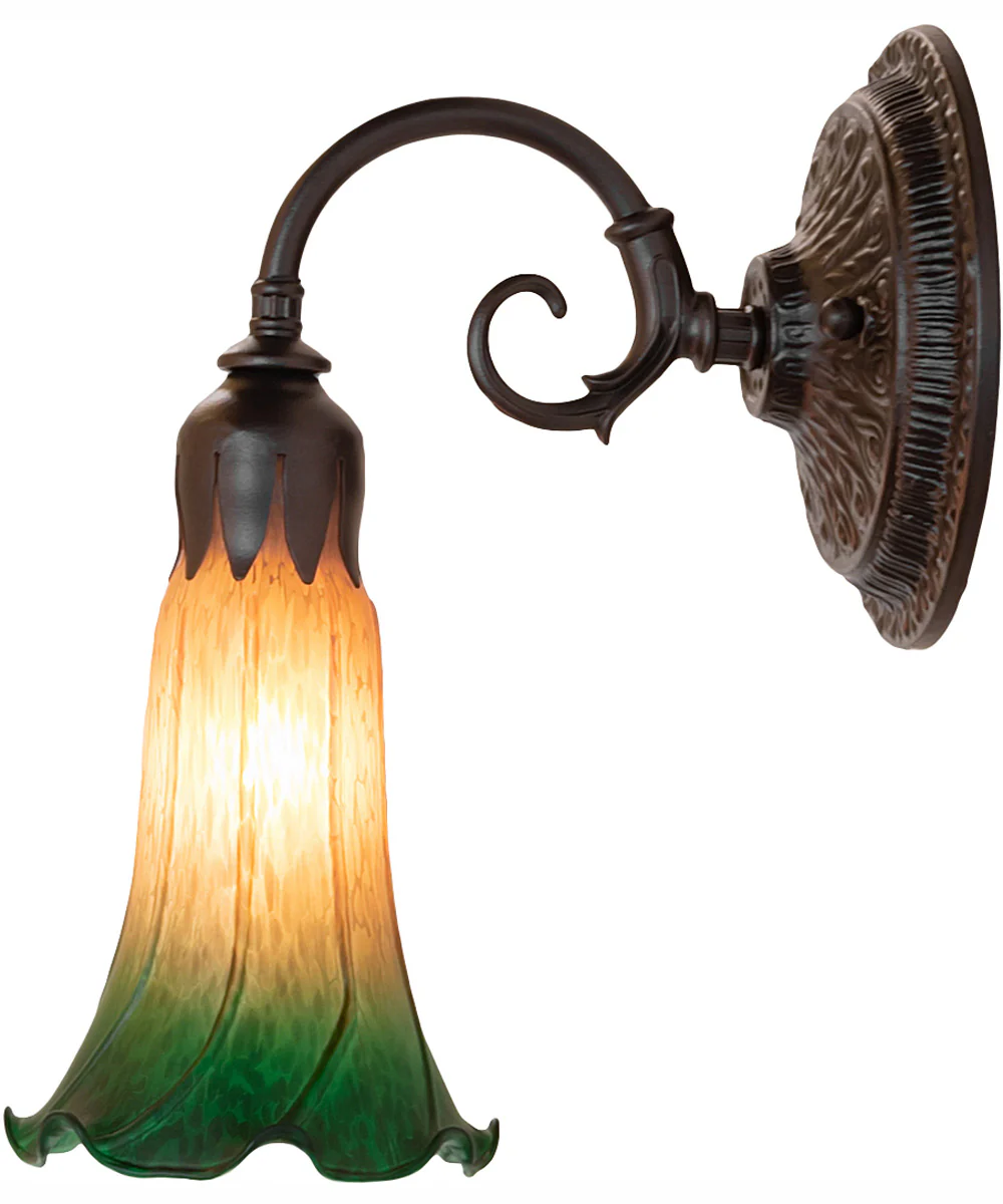 5.5" Wide Amber/Green Tiffany Pond Lily Wall Sconce - Image 8