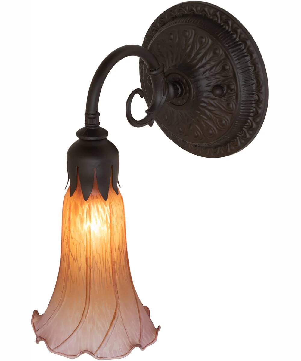 5.5" Wide Amber/Purple Tiffany Pond Lily Wall Sconce - Image 4