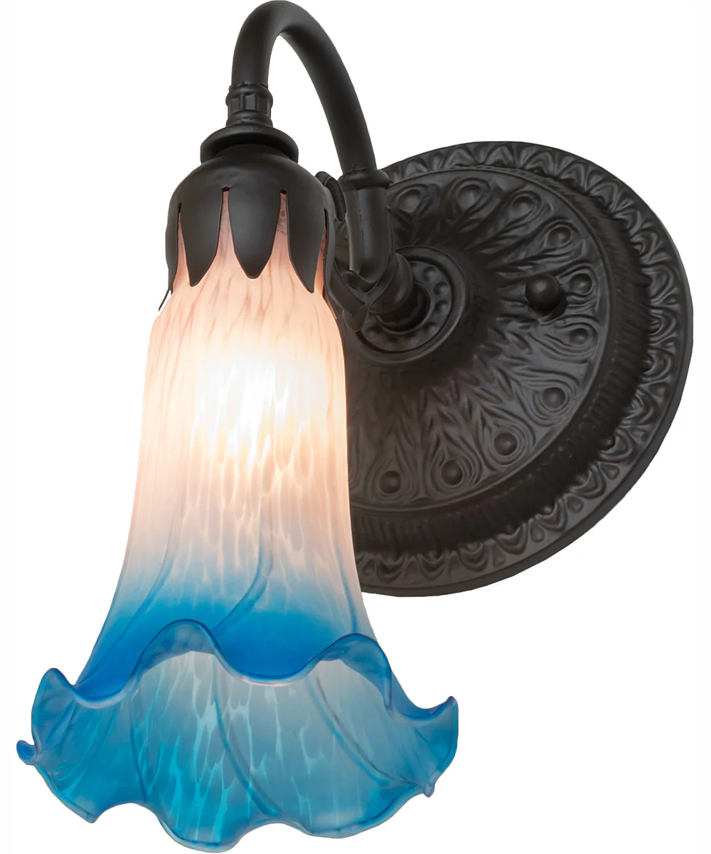 5.5" Wide Pink/Blue Tiffany Pond Lily Wall Sconce - Image 6