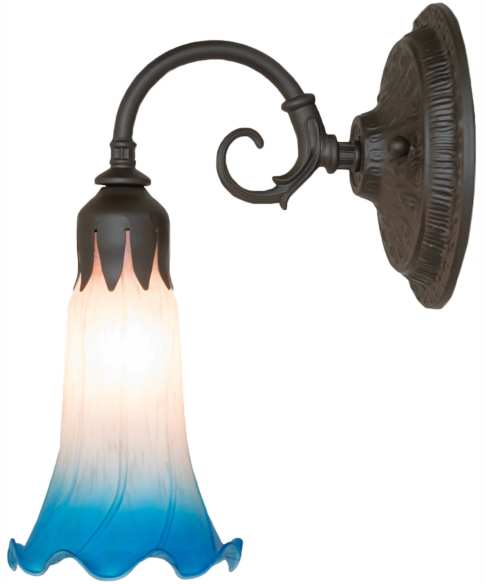 5.5" Wide Pink/Blue Tiffany Pond Lily Wall Sconce - Image 7