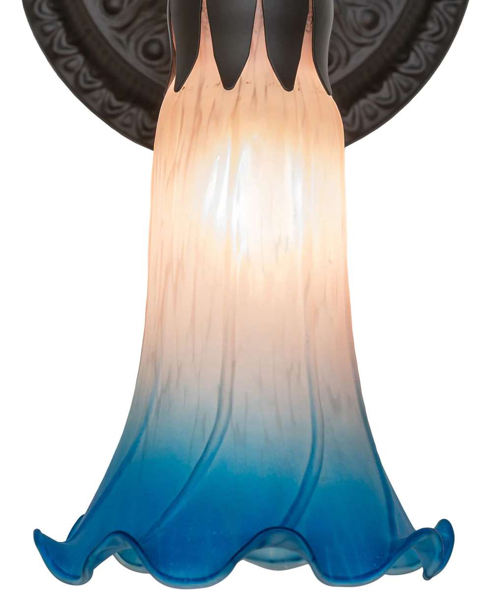 5.5" Wide Pink/Blue Tiffany Pond Lily Wall Sconce - Image 8