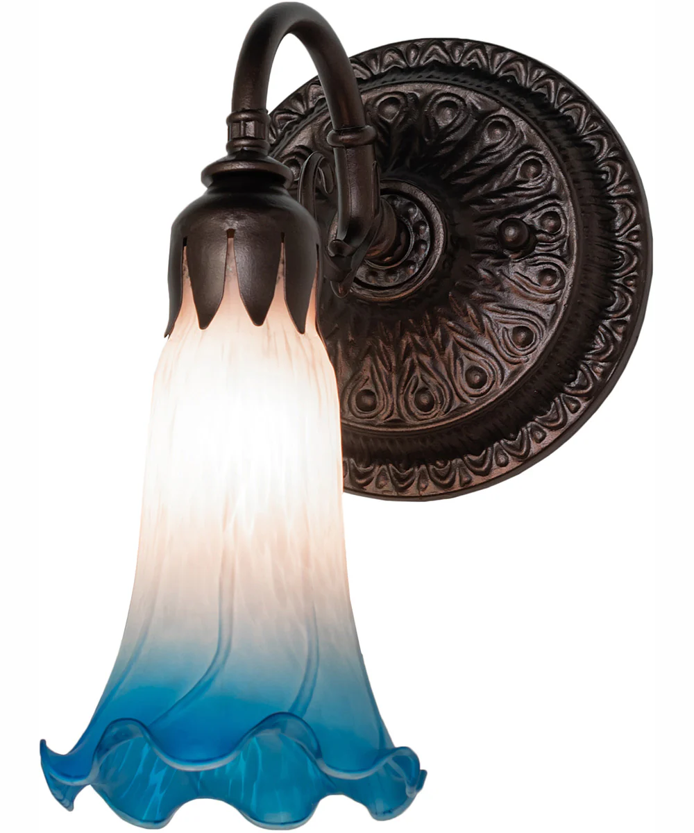 5.5" Wide Pink/Blue Tiffany Pond Lily Wall Sconce - Image 2