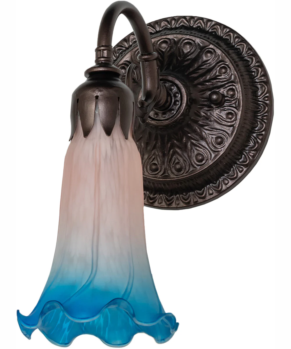 5.5" Wide Pink/Blue Tiffany Pond Lily Wall Sconce - Image 3