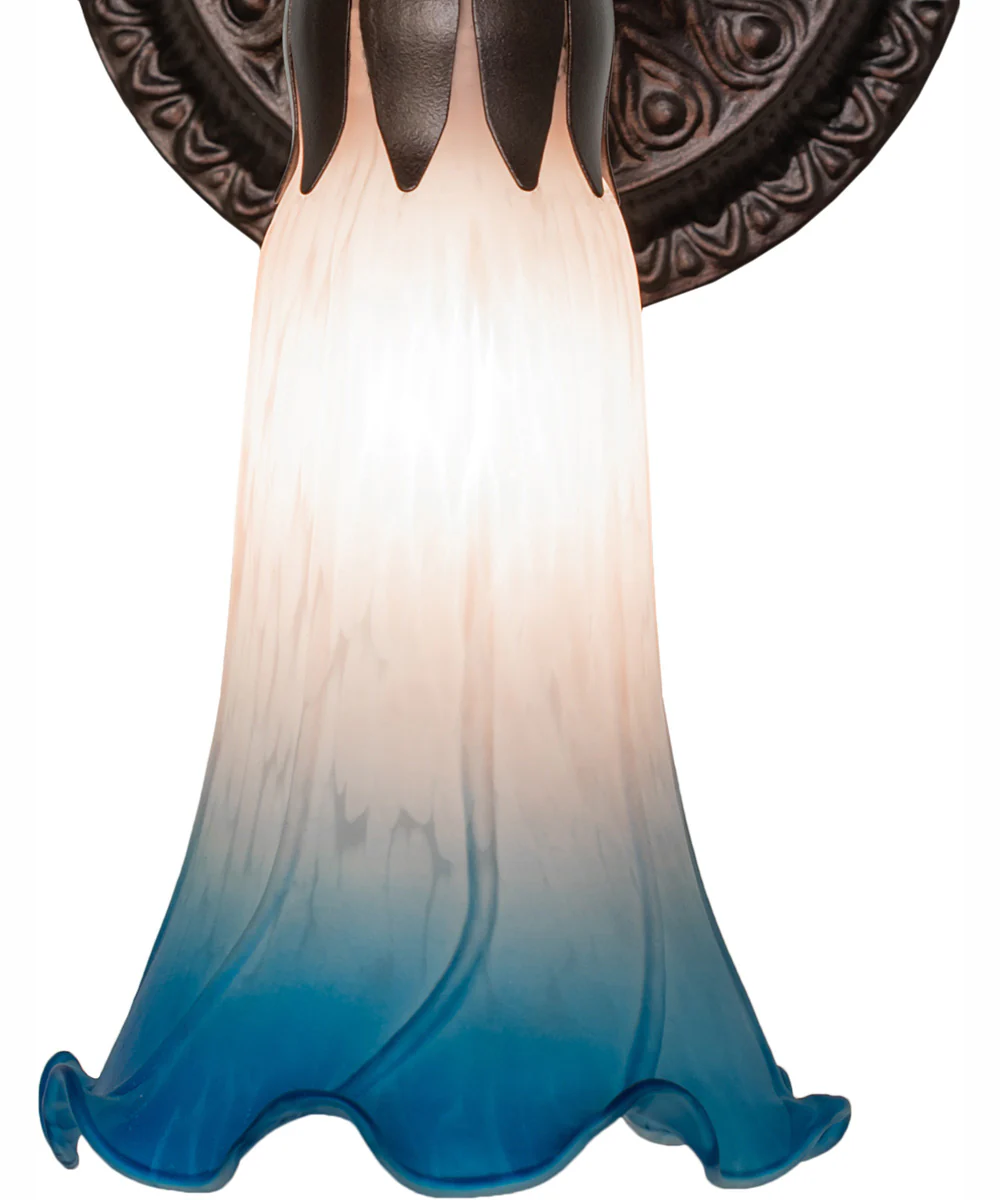 5.5" Wide Pink/Blue Tiffany Pond Lily Wall Sconce - Image 4