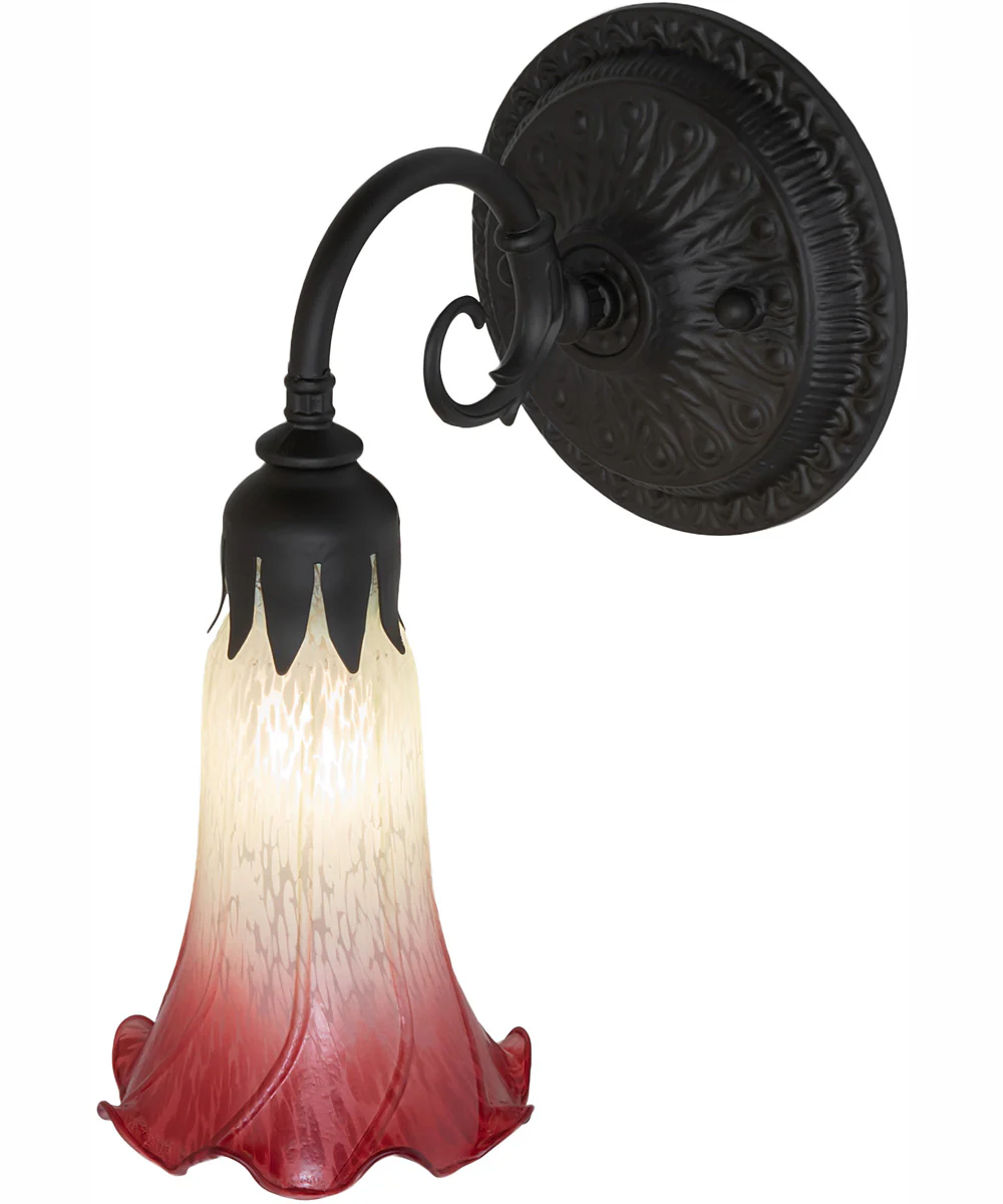 5.5" Wide Seafoam/Cranberry Tiffany Pond Lily Wall Sconce - Image 4