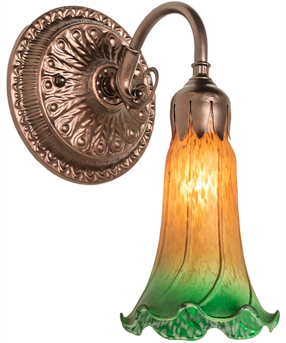 5" Wide Amber/Green Pond Lily Victorian Wall Sconce - Image 2