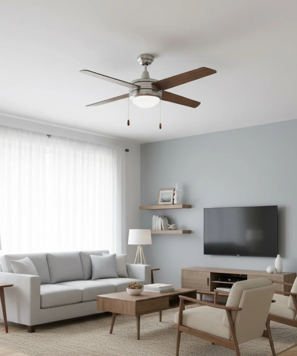 50" Europa 4-Blade Ceiling Fan Brushed Nickel Motor Finish and Walnut Blade Finish with Integrated LED Light - Image 2