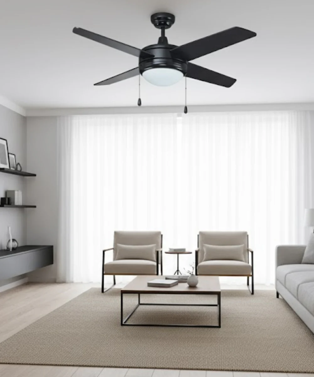 52" Europa IV 4-Blade Ceiling Fan Black Finish with Integrated LED Light - Image 2