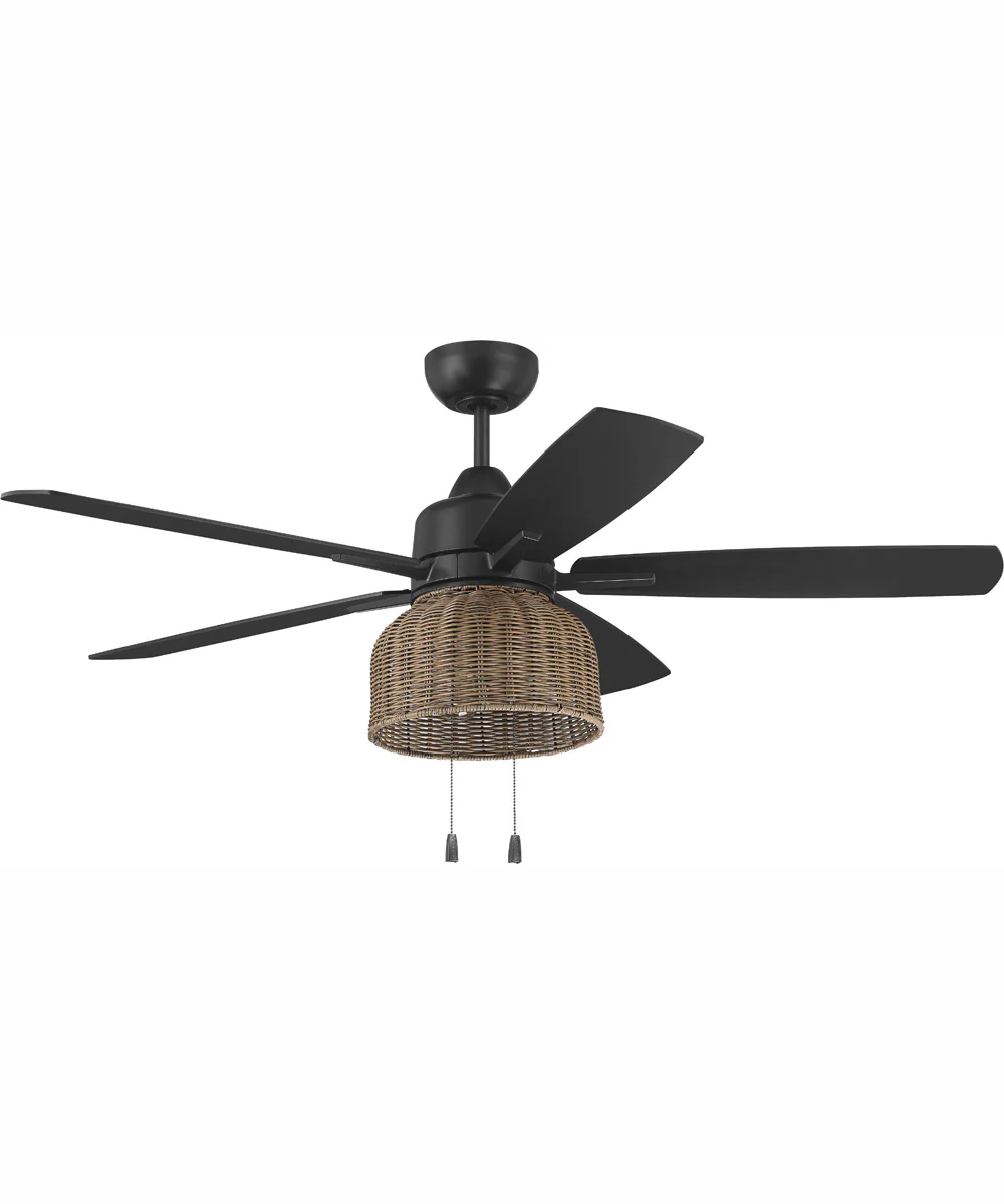 52" Woven 3-Light Indoor/Outdoor Ceiling Fan Flat Black - Image 3